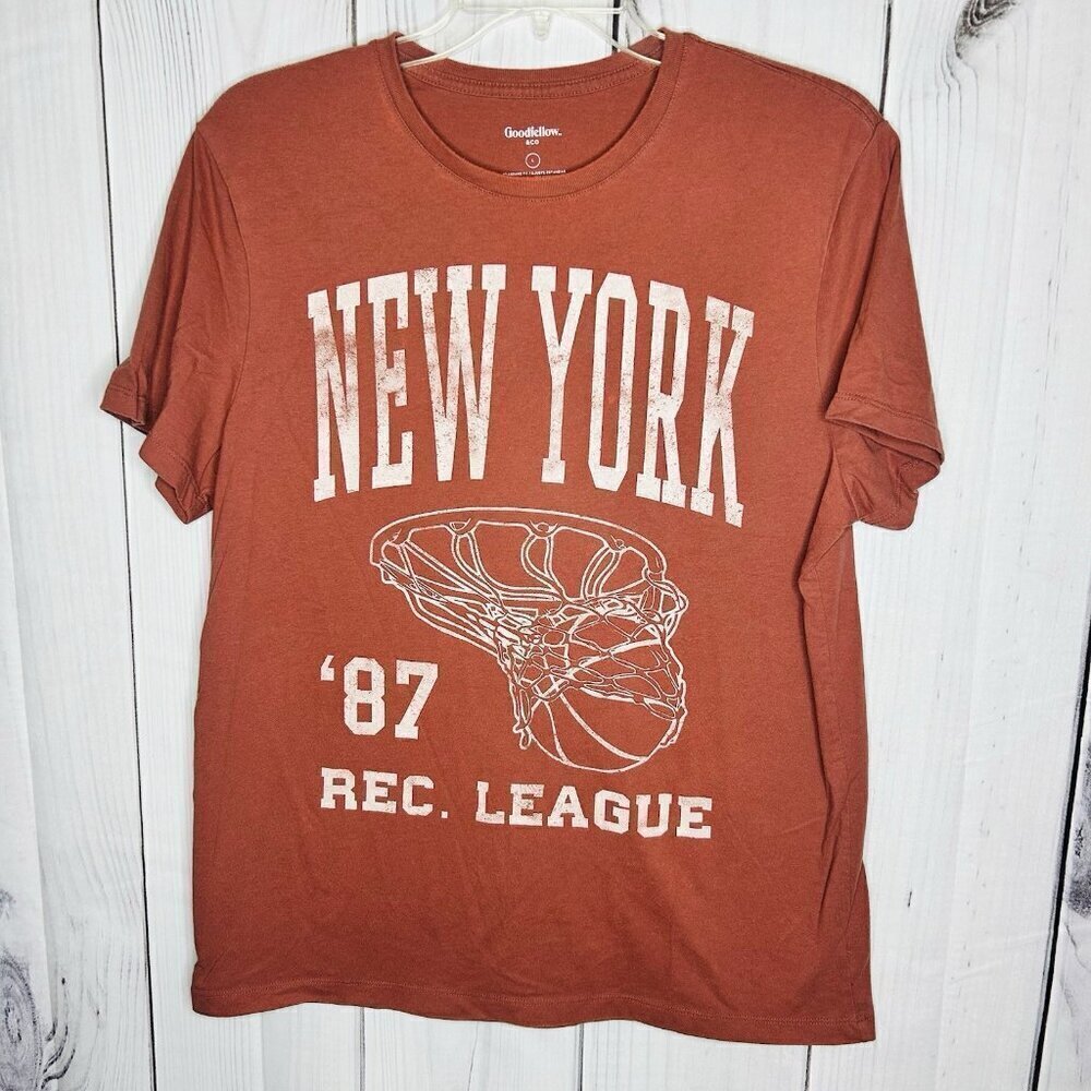 Goodfellow & Co New York Basketball League Graphic T-Shirt Unisex Sz Large Rust
